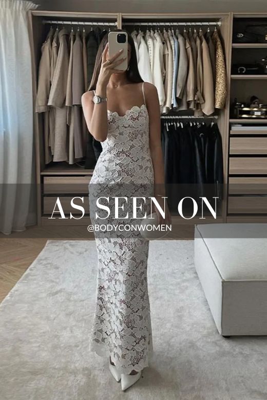 Woman wearing a figure flattering Honor Bodycon Maxi Dress - Pearl White BODYCON COLLECTION