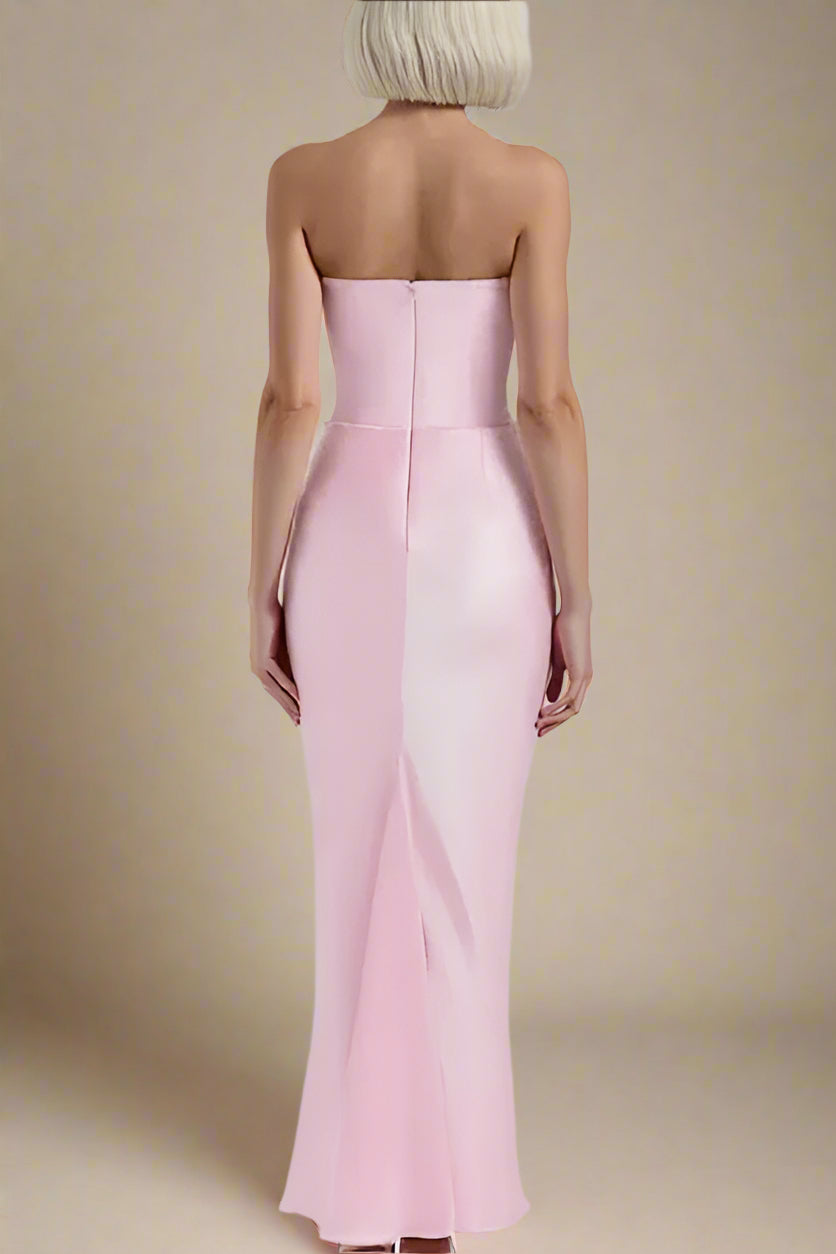 Woman wearing a figure flattering Hope Bodycon Wrap Maxi Dress - Dusty Pink BODYCON COLLECTION