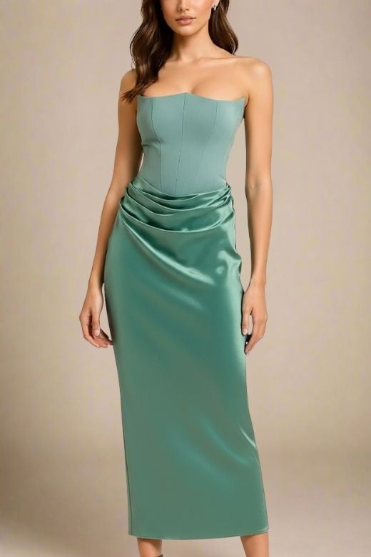 Woman wearing a figure flattering Hope Bodycon Wrap Maxi Dress - Teal Green BODYCON COLLECTION
