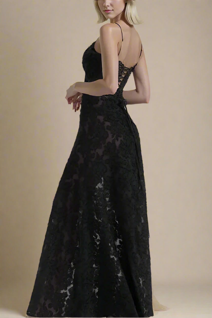 Woman wearing a figure flattering Ivy Bodycon Maxi Dress - Classic Black BODYCON COLLECTION