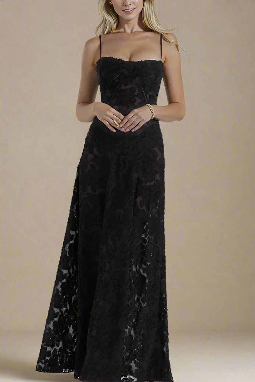 Woman wearing a figure flattering Ivy Bodycon Maxi Dress - Classic Black BODYCON COLLECTION