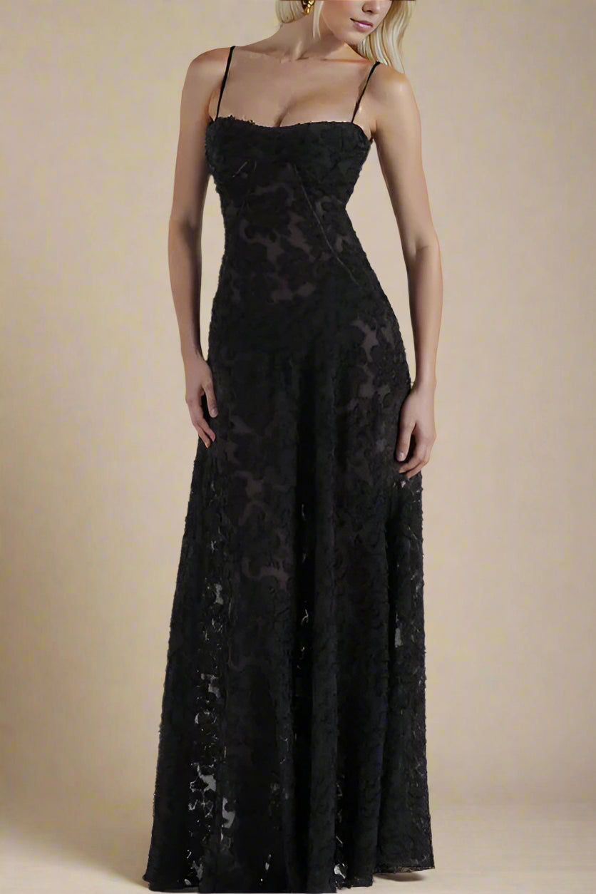 Woman wearing a figure flattering Ivy Bodycon Maxi Dress - Classic Black BODYCON COLLECTION