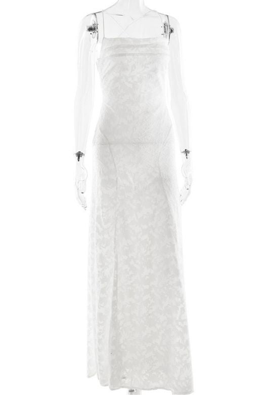 Woman wearing a figure flattering Ivy Bodycon Maxi Dress - White Pearl BODYCON COLLECTION