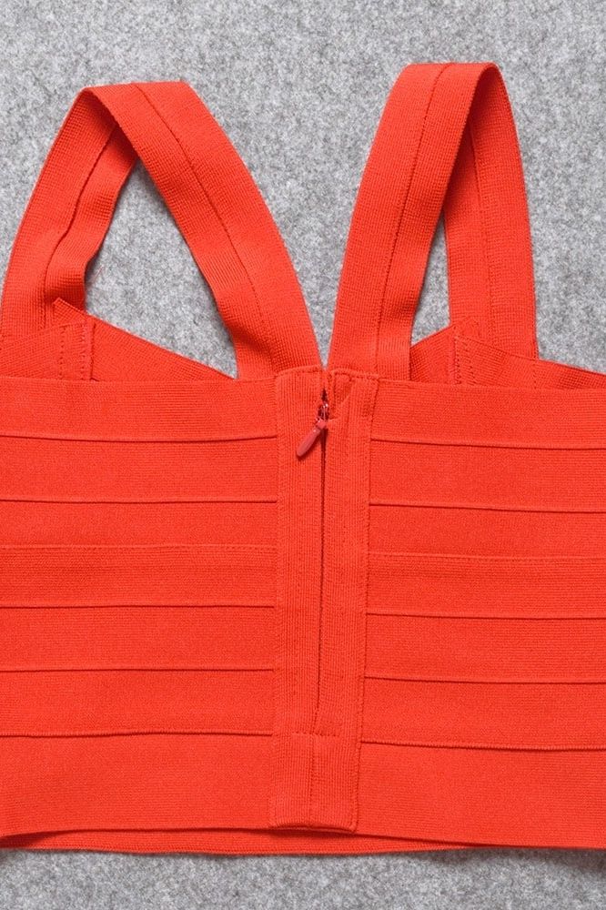 Woman wearing a figure flattering  Jay Bandage Crop Top - Lipstick Red BODYCON COLLECTION