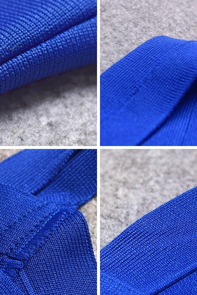 Woman wearing a figure flattering Jay Bandage Crop Top - Royal Blue BODYCON COLLECTION