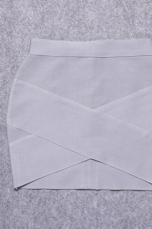 Woman wearing a figure flattering Jay High Waist Bandage Mini Skirt - Grey BODYCON COLLECTION