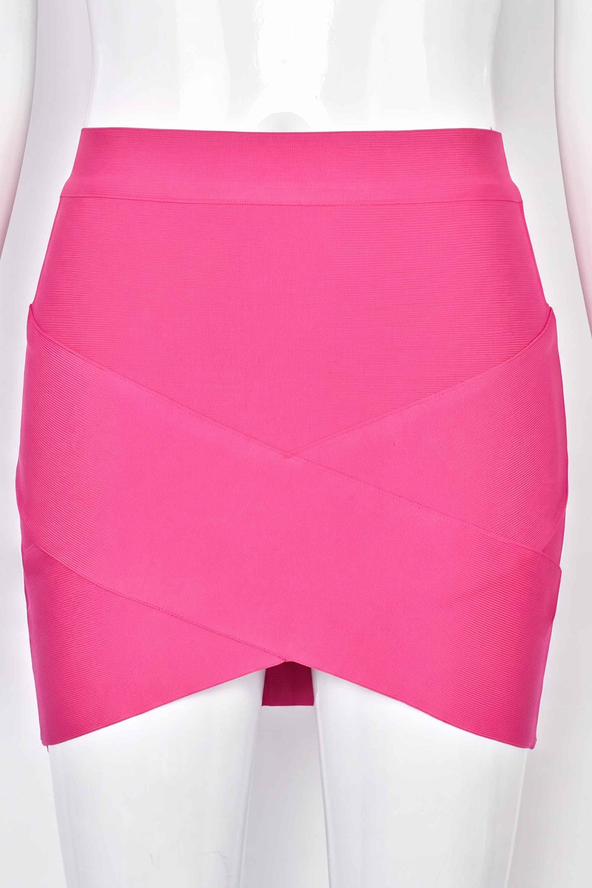 Woman wearing a figure flattering Jay High Waist Bandage Mini Skirt - Hot Pink BODYCON COLLECTION