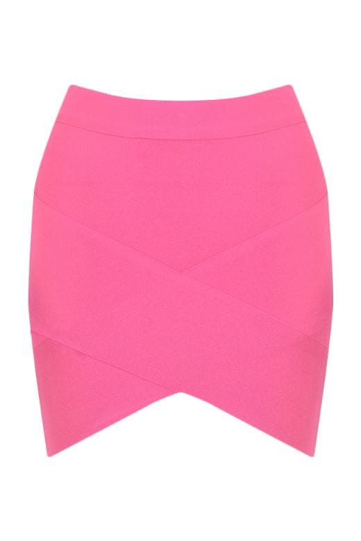 Woman wearing a figure flattering Jay High Waist Bandage Mini Skirt - Hot Pink BODYCON COLLECTION