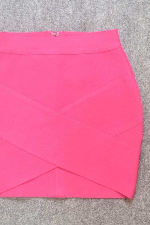 Woman wearing a figure flattering Jay High Waist Bandage Mini Skirt - Hot Pink BODYCON COLLECTION