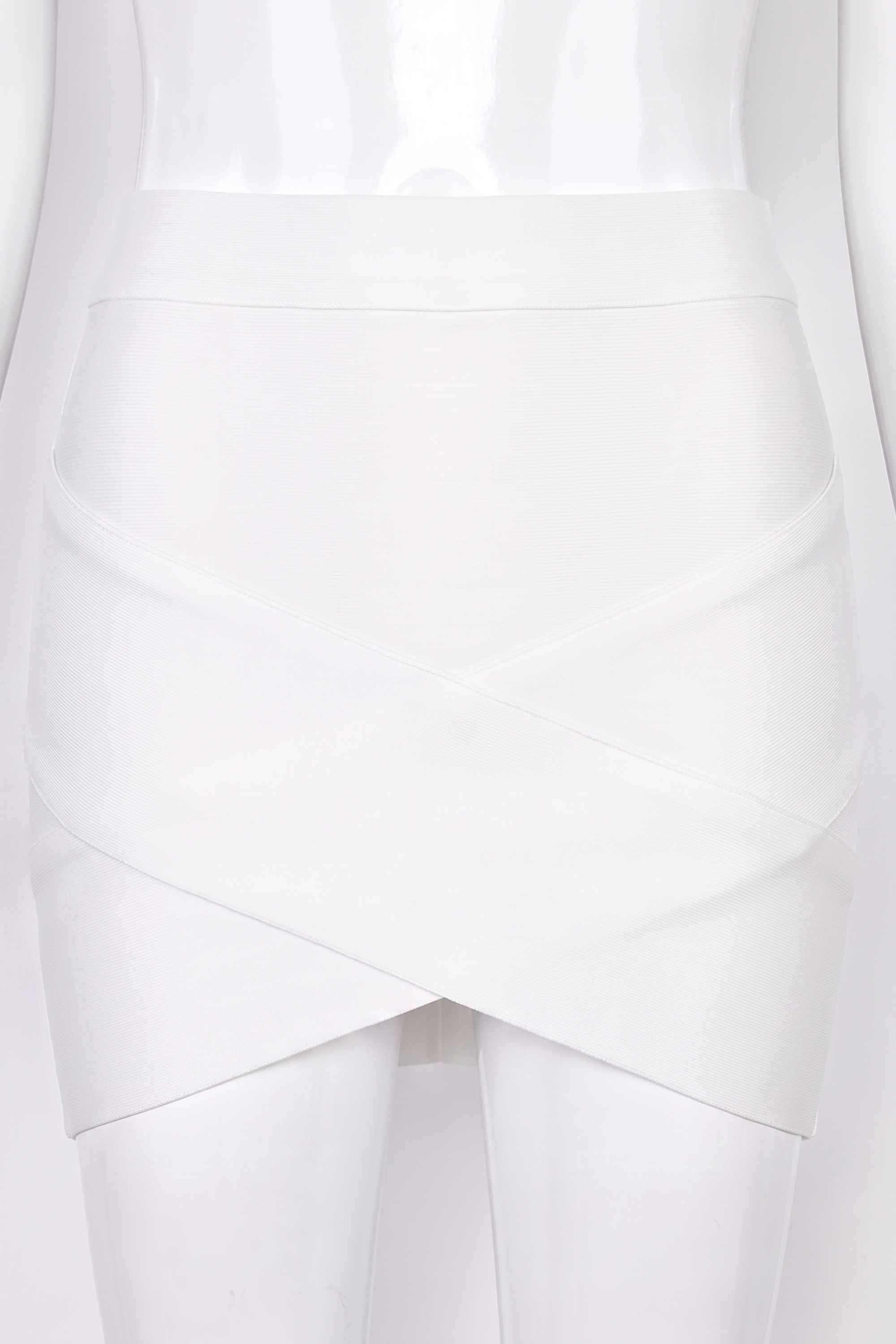 Woman wearing a figure flattering Jay High Waist Bandage Mini Skirt - White Pearl BODYCON COLLECTION