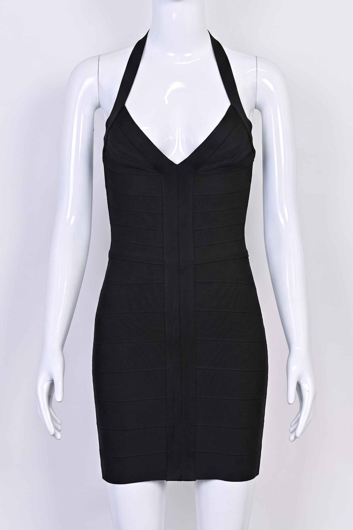 Woman wearing a figure flattering Jenna Bandage Mini Dress - Classic Black BODYCON COLLECTION Pty Ltd