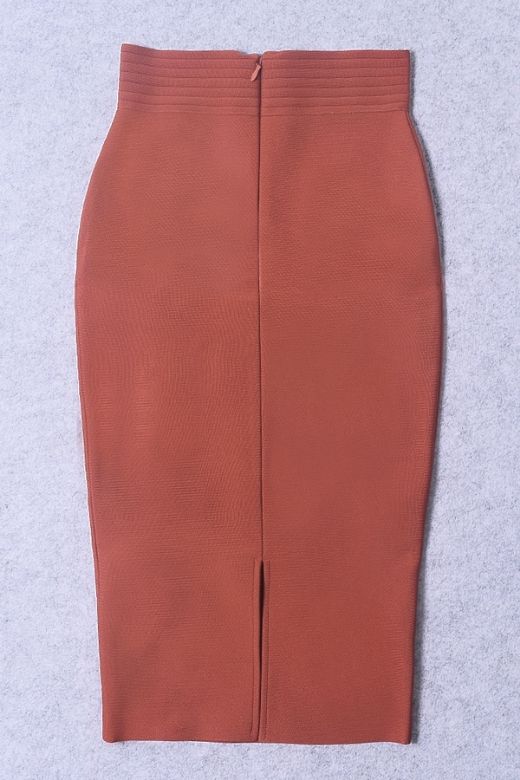 Woman wearing a figure flattering Jessie Midi Pencil Skirt - Tan Brown BODYCON COLLECTION Pty Ltd