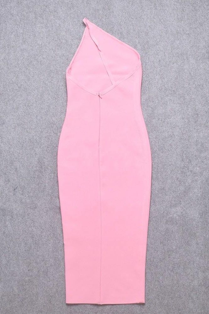 Woman wearing a figure flattering Joi Bodycon Midi Dress - Dusty Pink Bodycon Collection