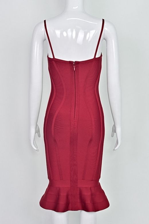 Woman wearing a figure flattering Joy Bandage Midi Dress - Red Wine Bodycon Collection