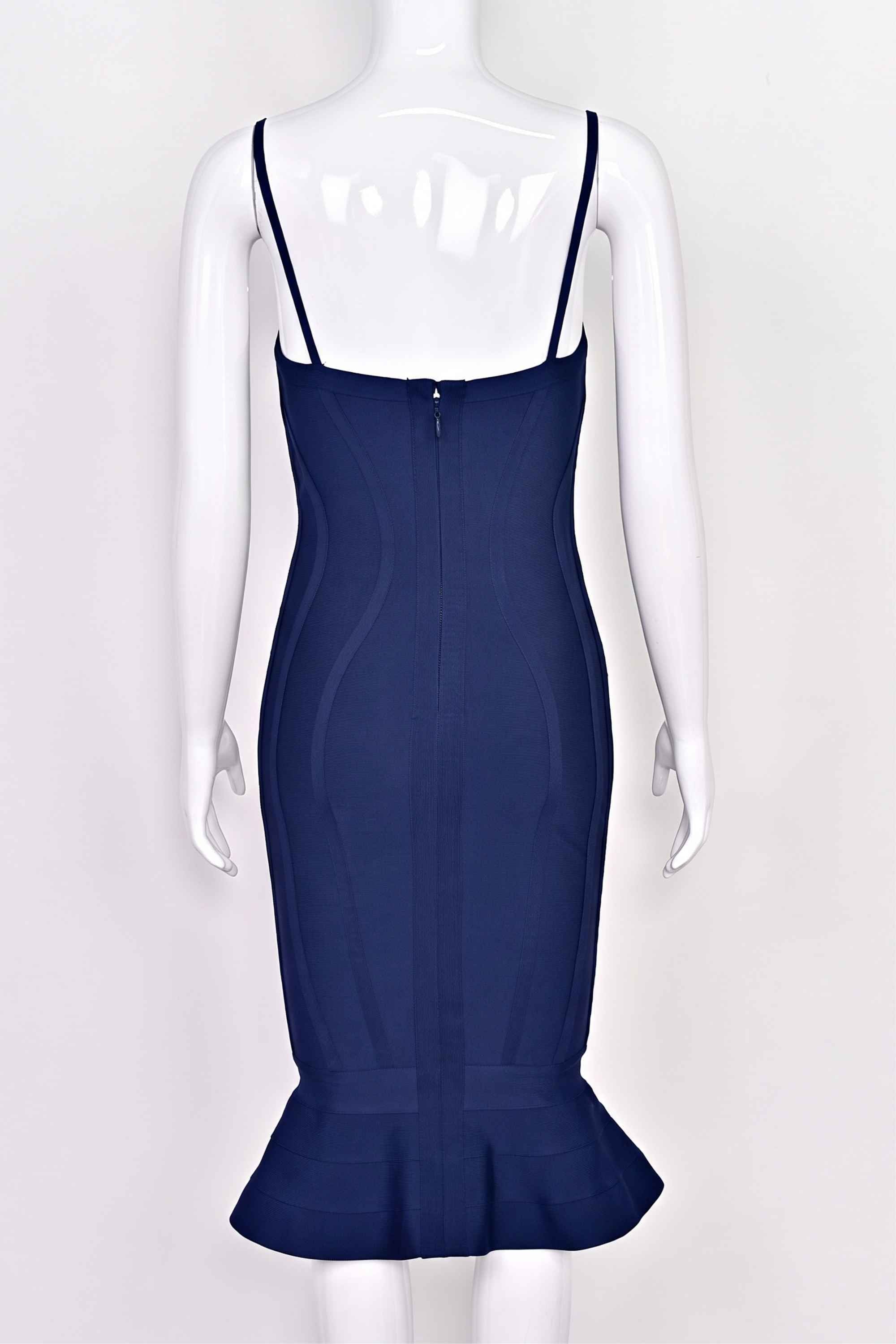Woman wearing a figure flattering Joy Bandage Midi Dress - Royal Blue Bodycon Collection