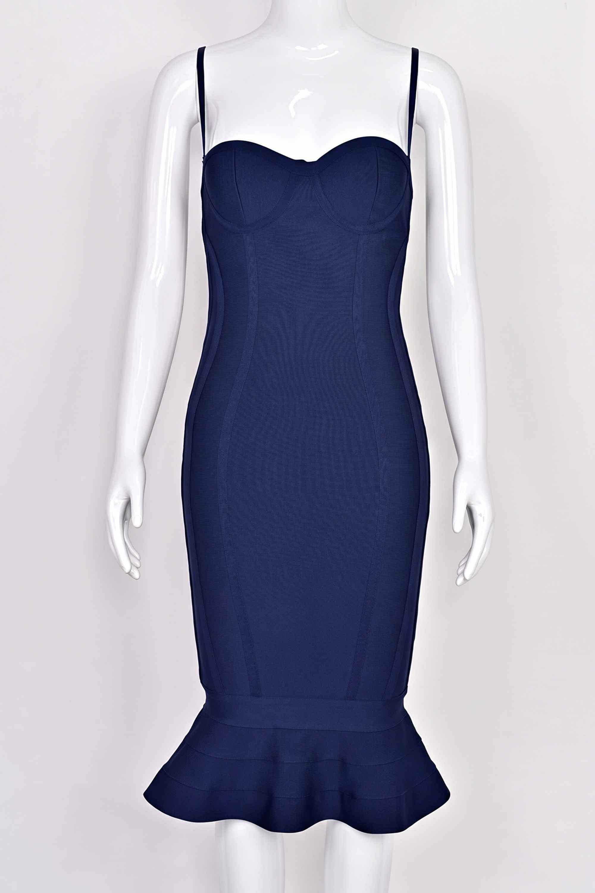 Woman wearing a figure flattering Joy Bandage Midi Dress - Royal Blue Bodycon Collection