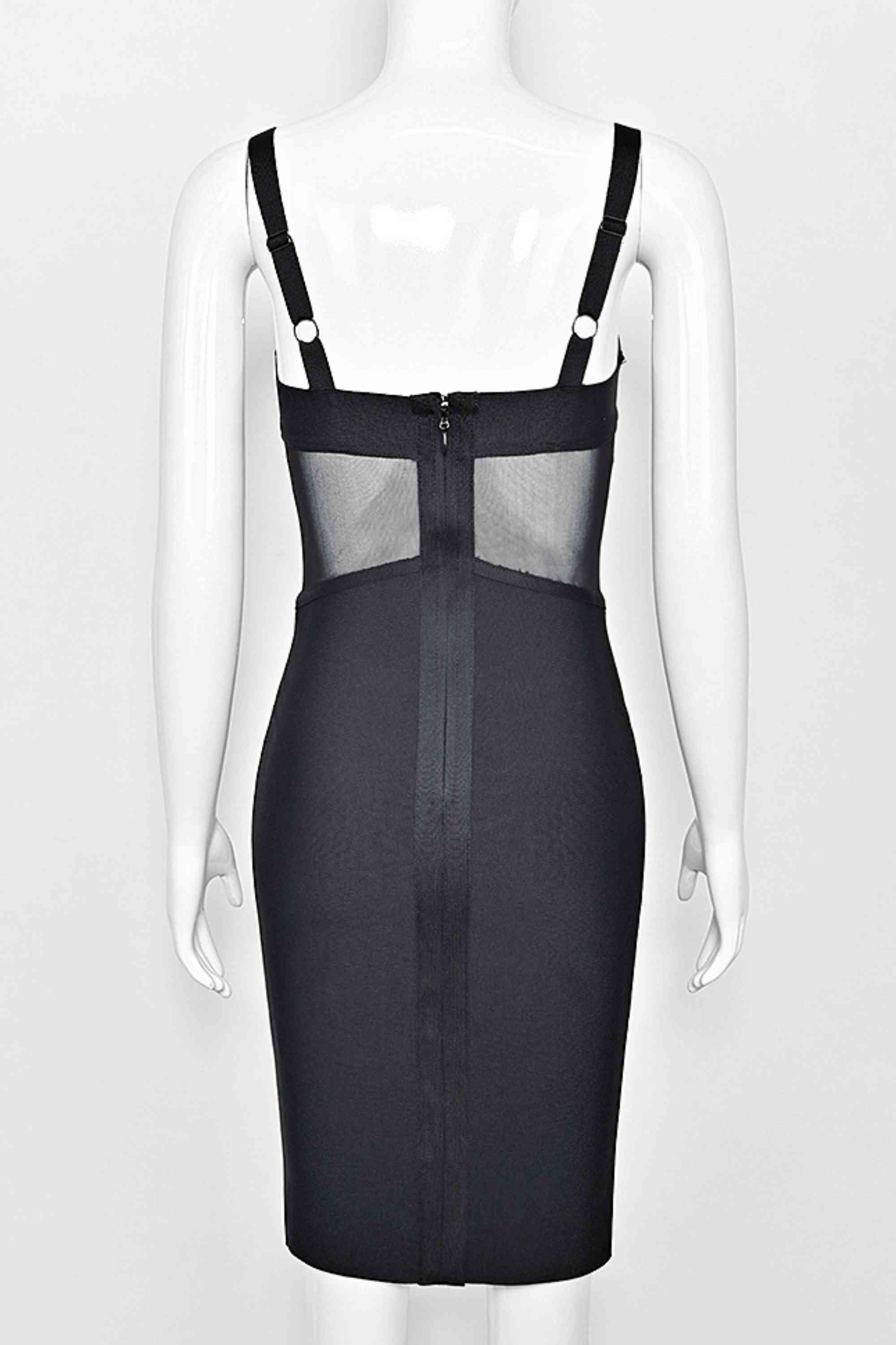 Woman wearing a figure flattering Juliette Bodycon Dress - Classic Black Bodycon Collection