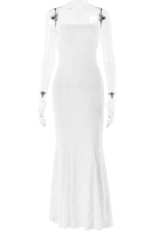 Woman wearing a figure flattering Kora Bodycon Maxi Dress - White Pearl BODYCON COLLECTION