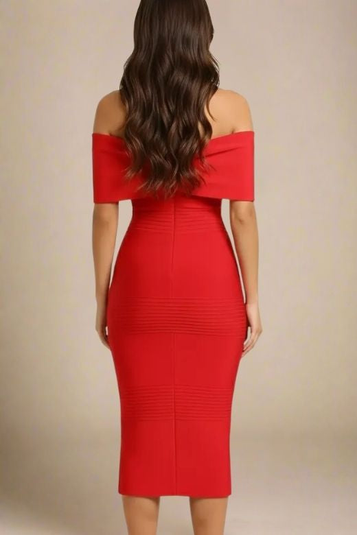 Woman wearing a figure flattering Kristina Bodycon Dress Dress - Lipstick Red BODYCON COLLECTION