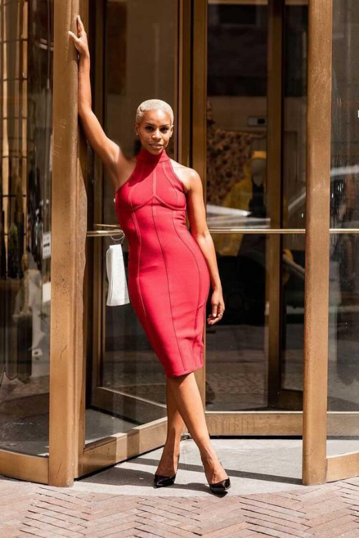 brown dress with red heels Red Heels With Brown Dress