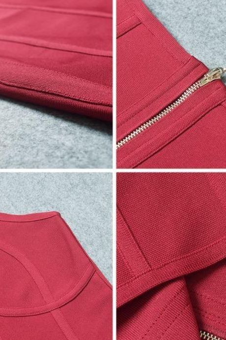 Woman wearing a figure flattering Lea Bandage Midi Dress - Red Wine Bodycon Collection