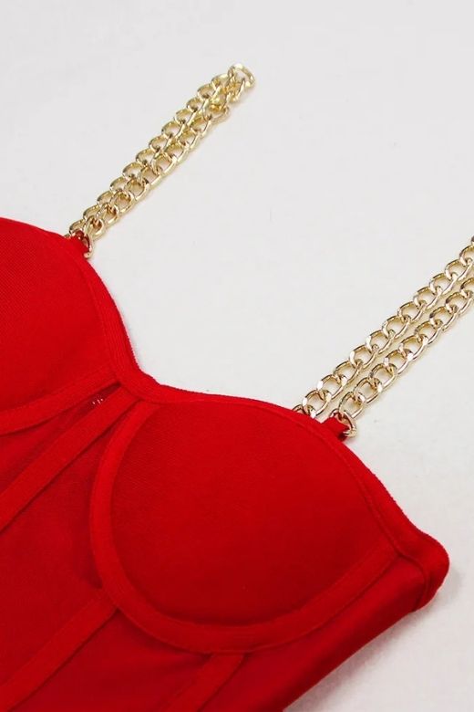 Woman wearing a figure flattering  Leah Bodycon Dress - Lipstick Red Bodycon Collection