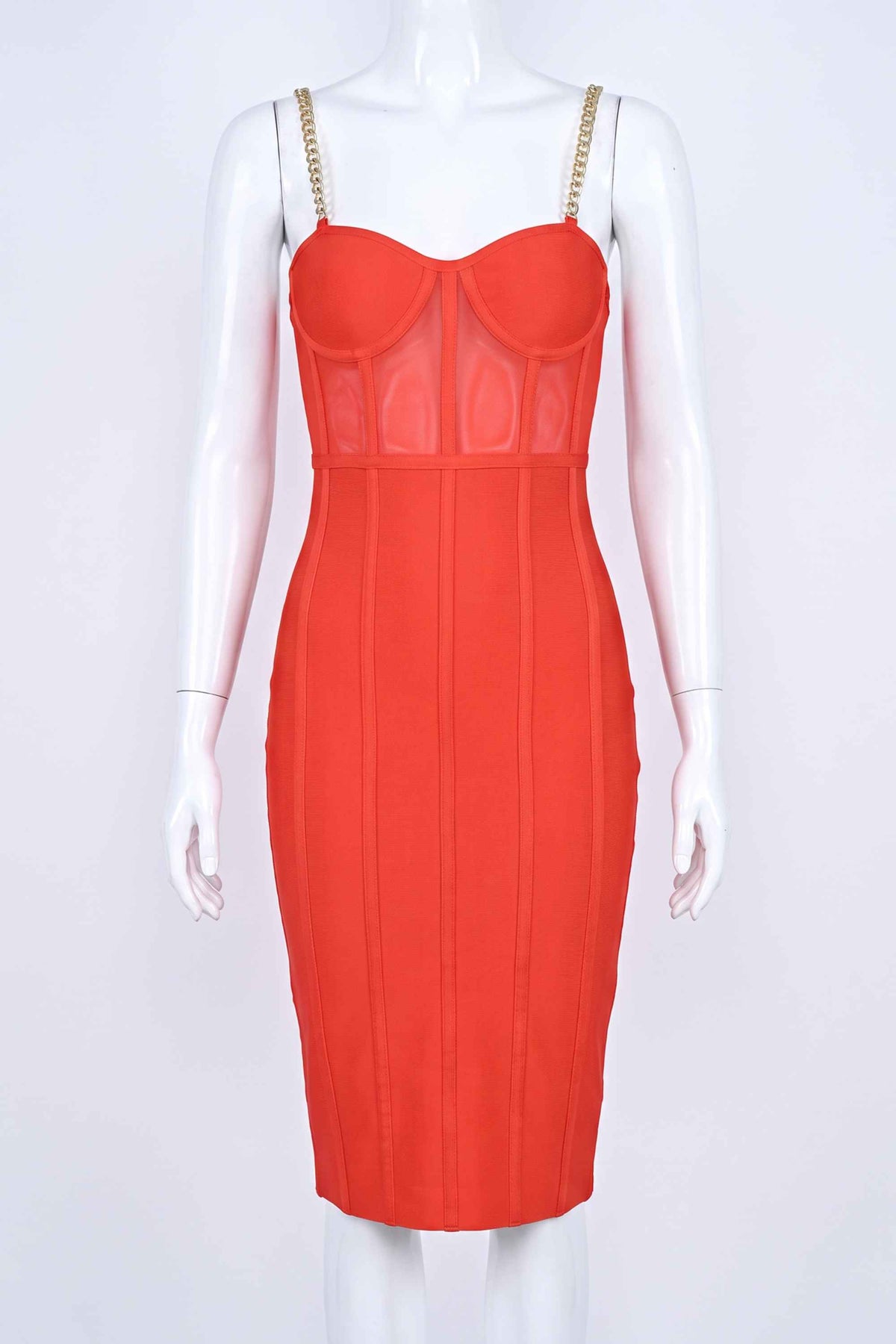 Woman wearing a figure flattering Leah Bodycon Dress - Lipstick Red Bodycon Collection