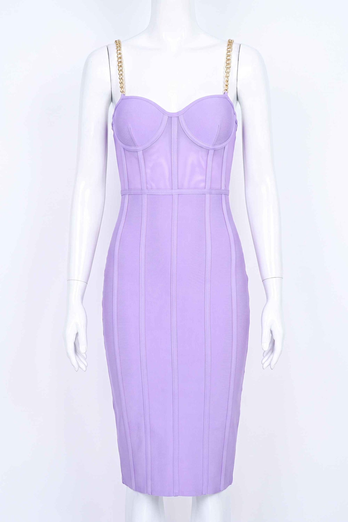 Woman wearing a figure flattering Leah Bodycon Dress - Violet Purple Bodycon Collection