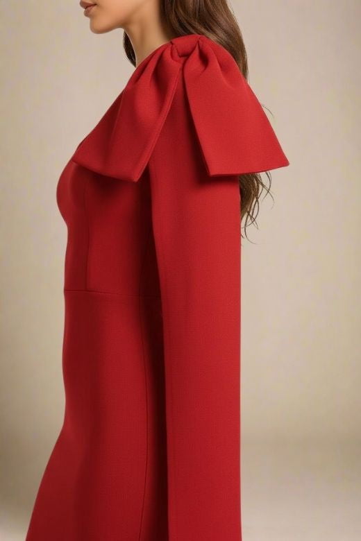 Woman wearing a figure flattering Lela Long Sleeve Bandage Midi Dress - Lipstick Red BODYCON COLLECTION