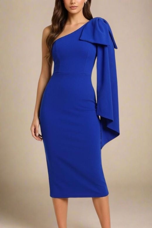 blue one shoulder dress long sleeve A.L.C. Women's Sonny Knit Midi Dress in Yves Blue, Size XL main image 1