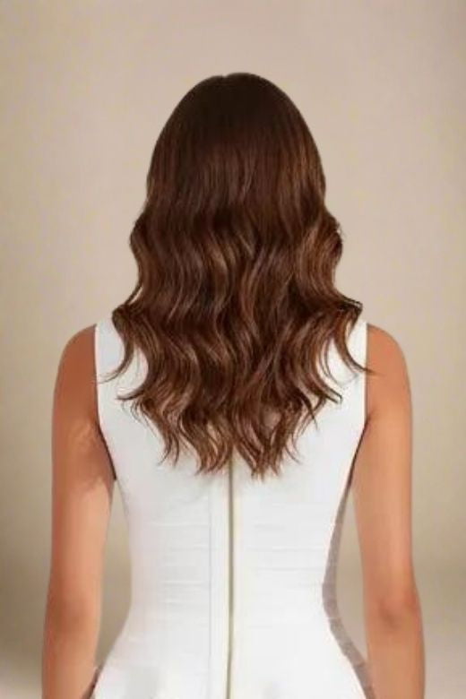 Woman wearing a figure flattering Leni Bandage Peplum Top - White Pearl BODYCON COLLECTION