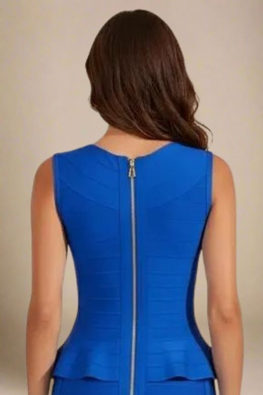 Woman wearing a figure flattering Leni Bandage Top and Pencil Skirt Set - Royal Blue BODYCON COLLECTION