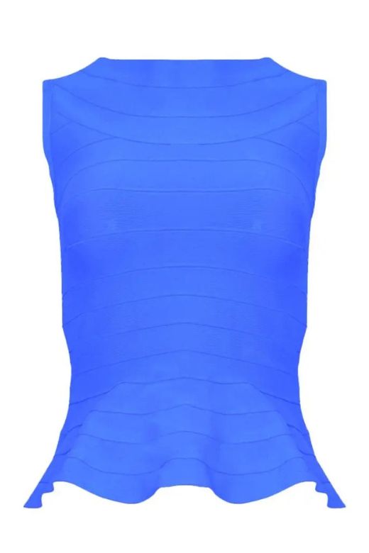 Woman wearing a figure flattering  Leni Bandage Top - Royal Blue BODYCON COLLECTION