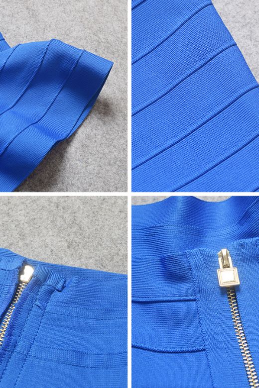 Woman wearing a figure flattering Leni Bandage Top - Royal Blue BODYCON COLLECTION