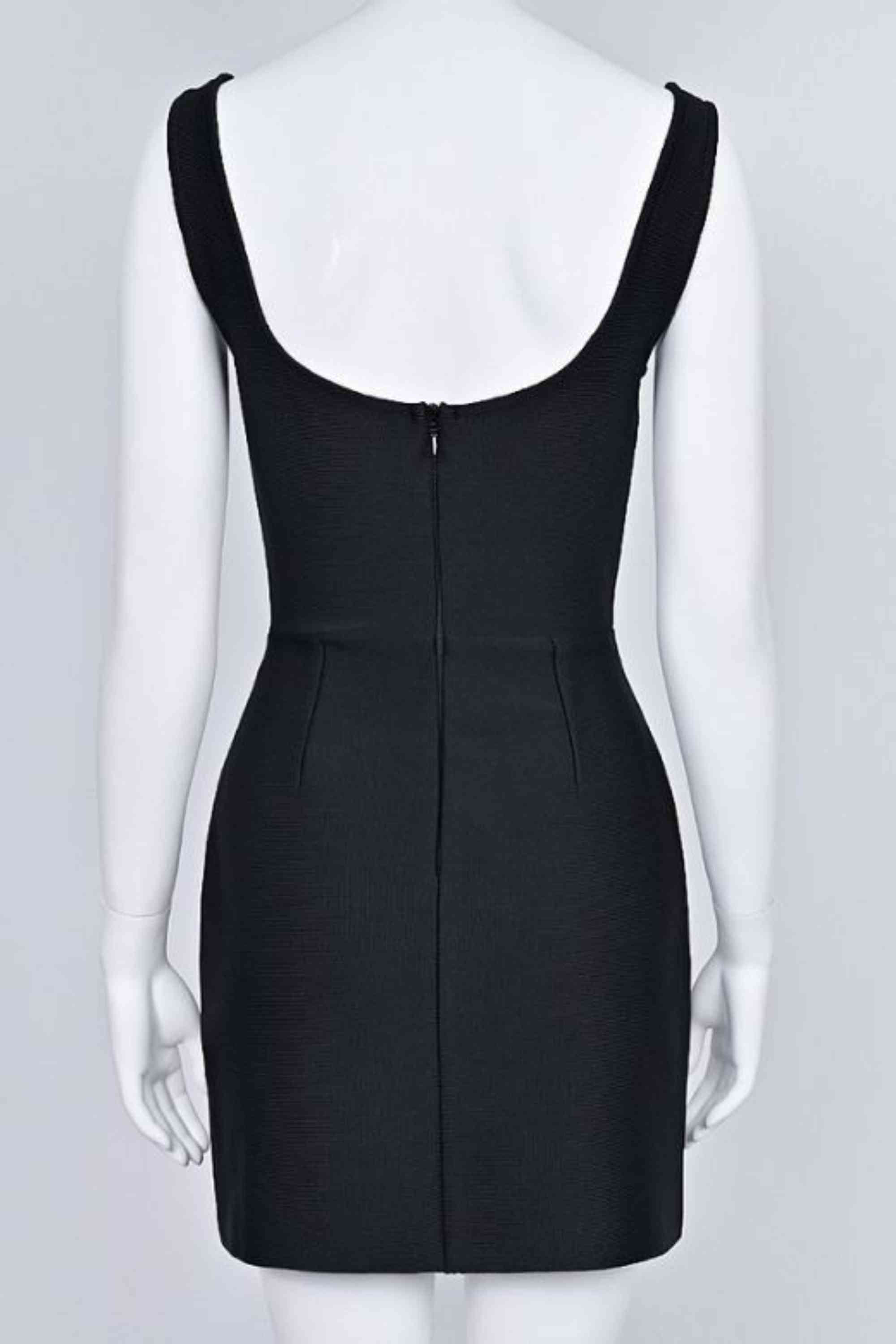 Woman wearing a figure flattering Livia Wrap Bodycon Mini Dress - Classic Black BODYCON COLLECTION Pty Ltd