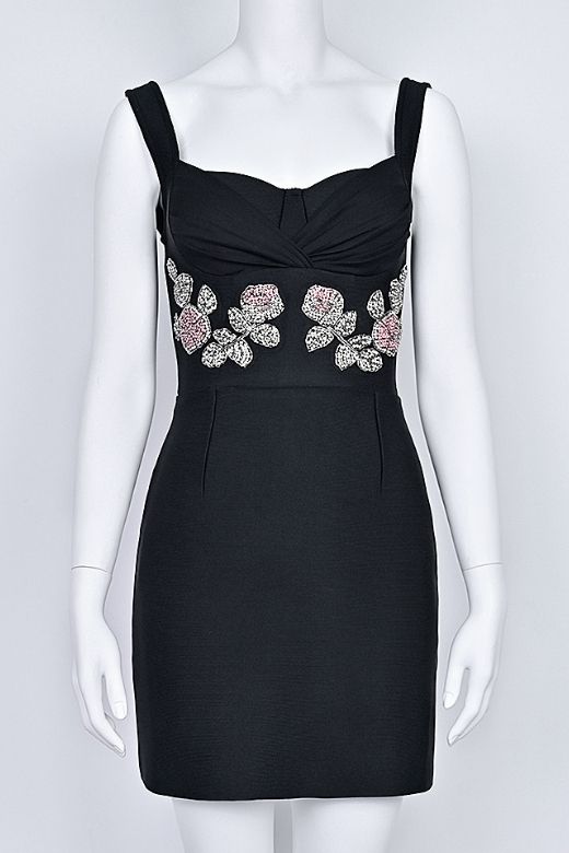 Woman wearing a figure flattering Livia Wrap Bodycon Mini Dress - Classic Black BODYCON COLLECTION Pty Ltd