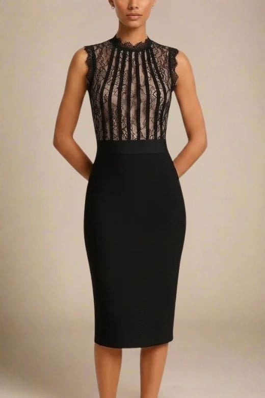 Woman wearing a figure flattering Lori Bodycon Dress - Classic Black BODYCON COLLECTION Pty Ltd