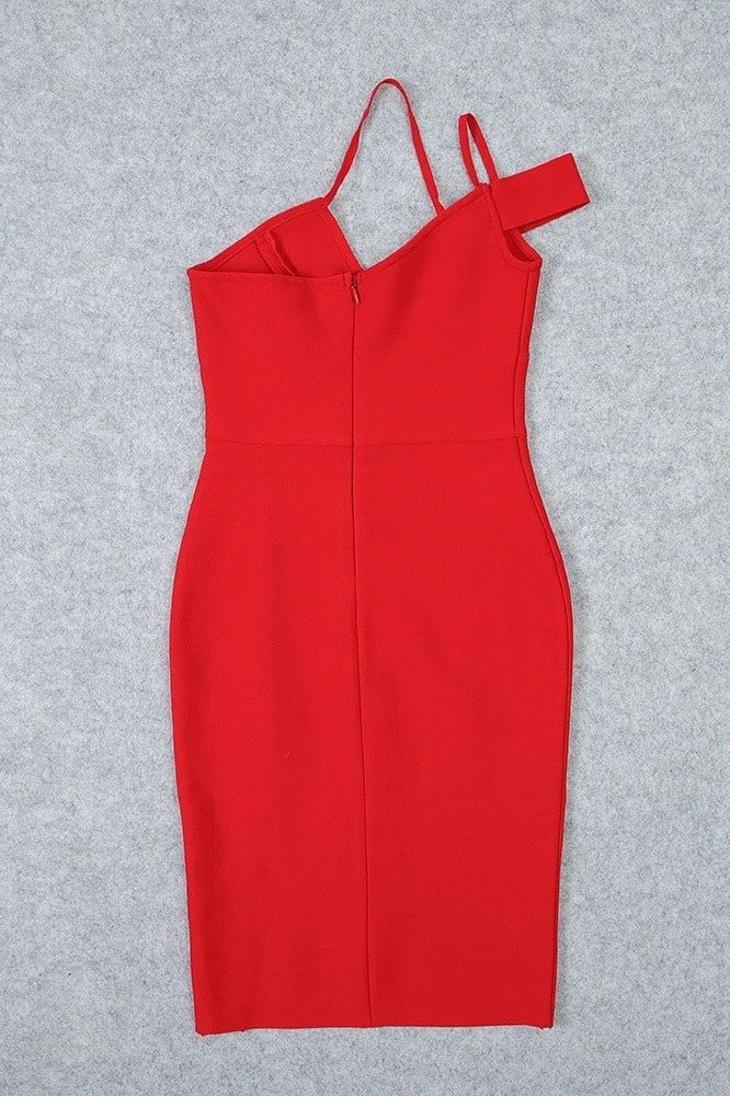 Woman wearing a figure flattering  Luna Bodycon Dress - Lipstick Red Bodycon Collection