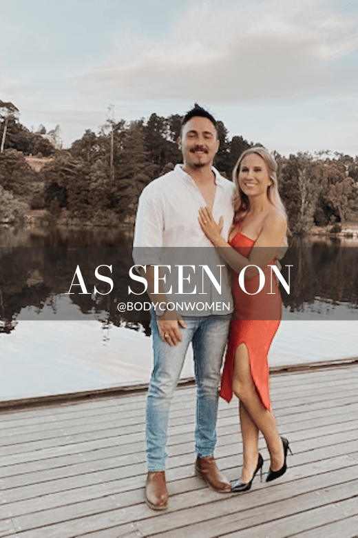 Woman wearing a figure flattering  Luna Bodycon Dress - Lipstick Red Bodycon Collection