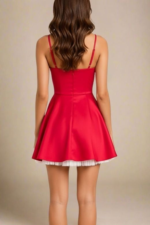 Woman wearing a figure flattering Mavis Mini Dress - Lipstick Red BODYCON COLLECTION