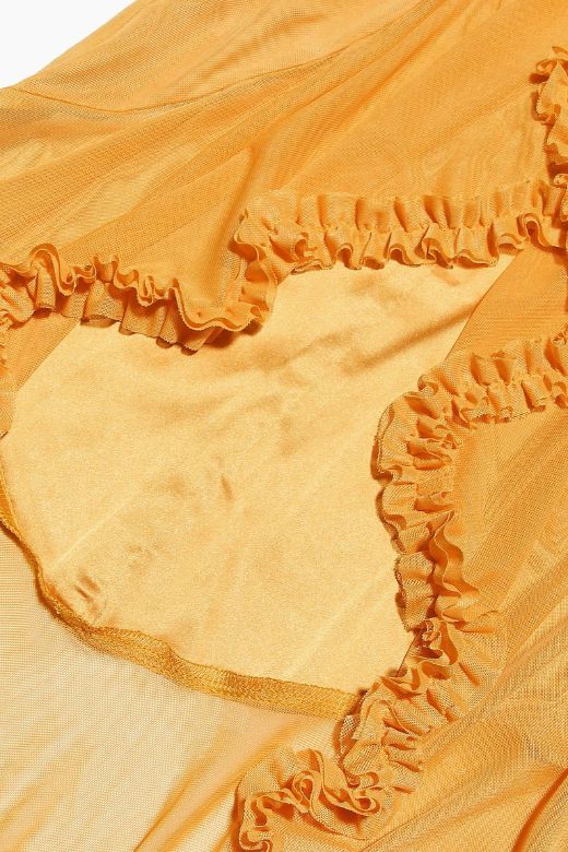 Woman wearing a figure flattering Noah Bodycon Wrap Midi Dress- Sun Yellow BODYCON COLLECTION