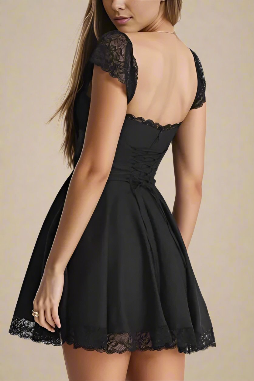 Woman wearing a figure flattering Nori Bodycon Mini Dress - Classic Black BODYCON COLLECTION