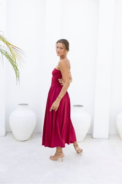 Woman wearing a figure flattering North Bodycon Wrap Midi Dress - Beige BODYCON COLLECTION Pty Ltd