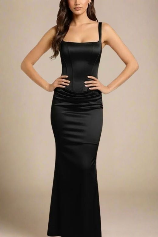 Woman wearing a figure flattering Nova Bodycon Wrap Maxi Dress - Classic Black BODYCON COLLECTION Pty Ltd