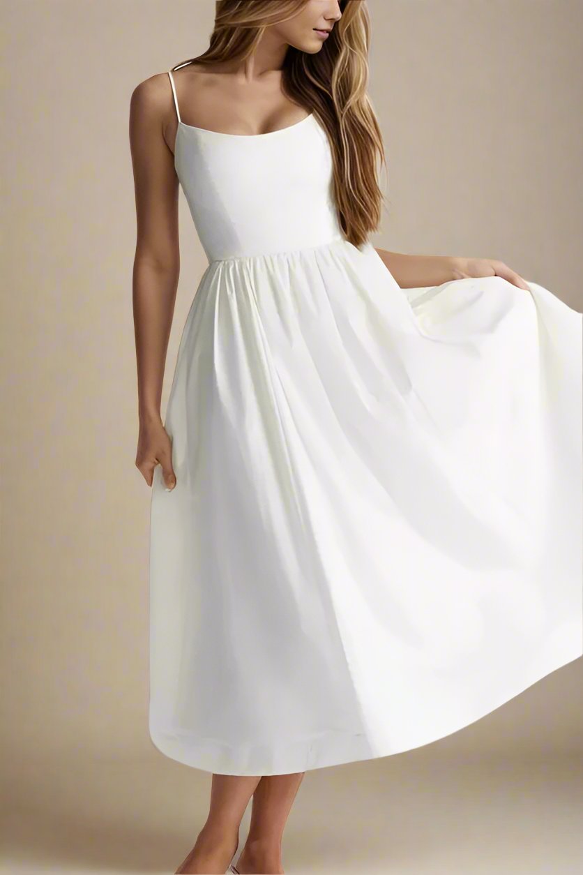Woman wearing a figure flattering Paloma Bodycon Midi Dress - Pearl White BODYCON COLLECTION