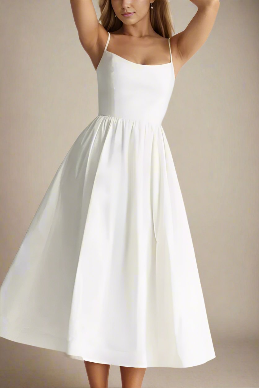Woman wearing a figure flattering Paloma Bodycon Midi Dress - Pearl White BODYCON COLLECTION