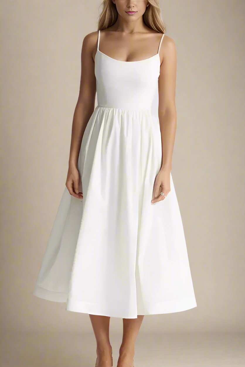 Woman wearing a figure flattering Paloma Bodycon Midi Dress - Pearl White BODYCON COLLECTION