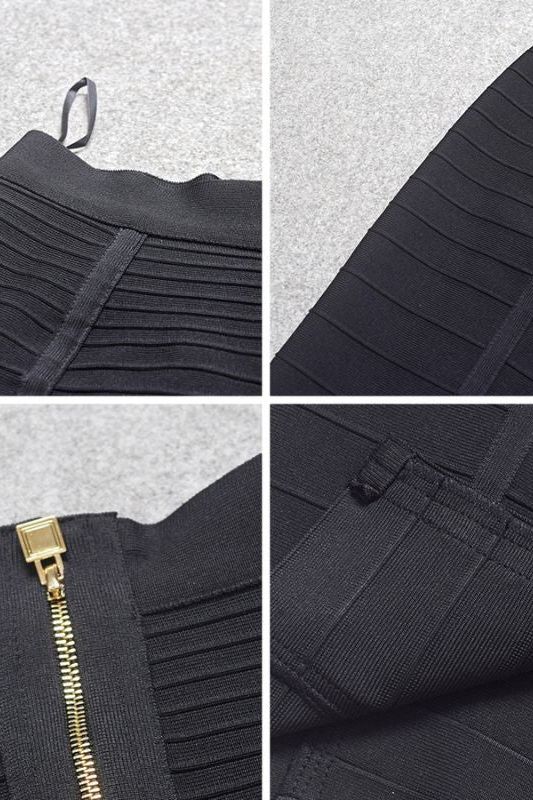 Woman wearing a figure flattering Pencil High Waist Bandage Knee Length Knitted Skirt - Classic Black BODYCON COLLECTION