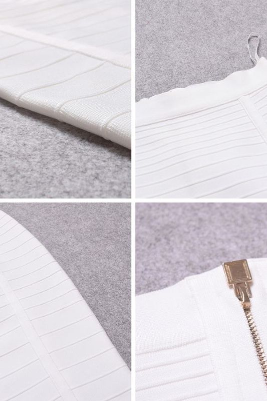 Woman wearing a figure flattering  Pencil High Waist Bandage Knee Length Knitted Skirt - Pearl White BODYCON COLLECTION
