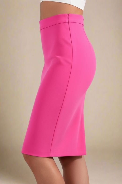 Woman wearing a figure flattering Pencil High Waist Bandage Knee Length Skirt - Hot Pink BODYCON COLLECTION